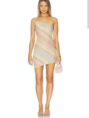 One-Shoulder Pastel Striped Mini Dress
